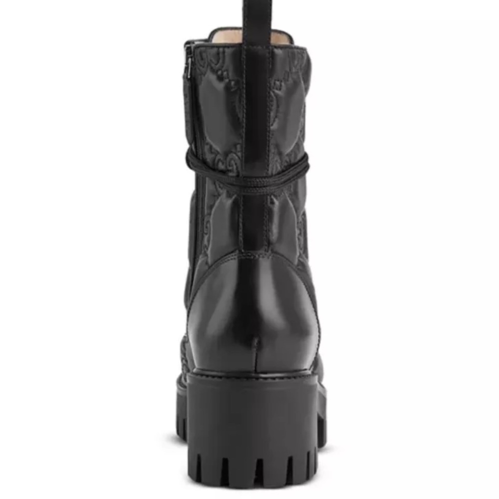 ❌ SOLD ❌ GUCCI BLACK QUILTED LACE UP LEATHER GG LOGO COMBAT BOOTS Size 39 - Picture 5 of 6